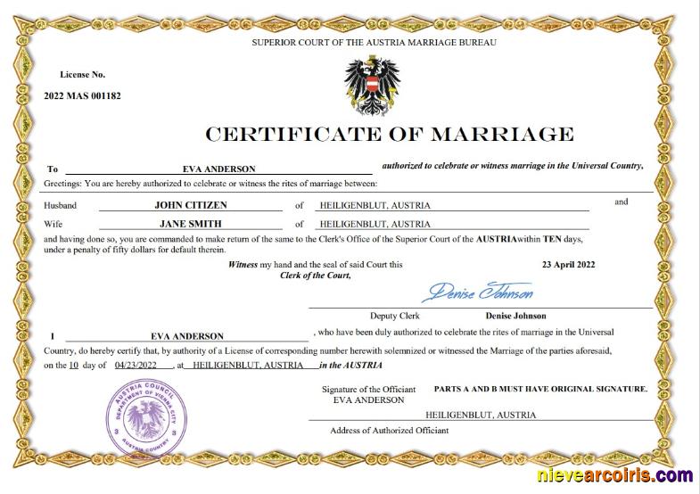 Austria marriage certificate